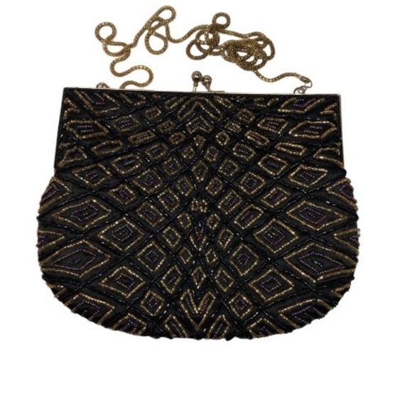 La Regale Handbags - La Regale Beaded Evening Purse Black Gold
